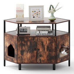 Hjørnekatteskab i metal hvid 105x50x73 cm med to døre til kattebakke