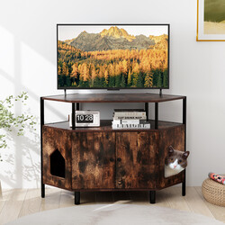 Hjørnekatteskab i metal hvid 105x50x73 cm med to døre til kattebakke