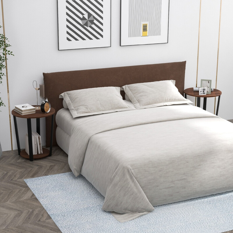 Rundt sidebord rustik brun metalramme 50x50x56