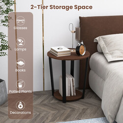 Rundt sidebord rustik brun metalramme 50x50x56