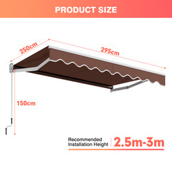 Balkonmarkise brun justerbar aluminiumsram 300x250 cm håndbetjening