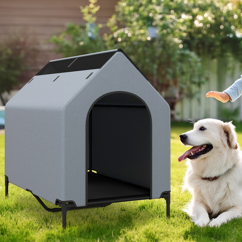 Hundehus med vandtæt 600D Oxford-tyg metalramme grå 110x75x106 cm