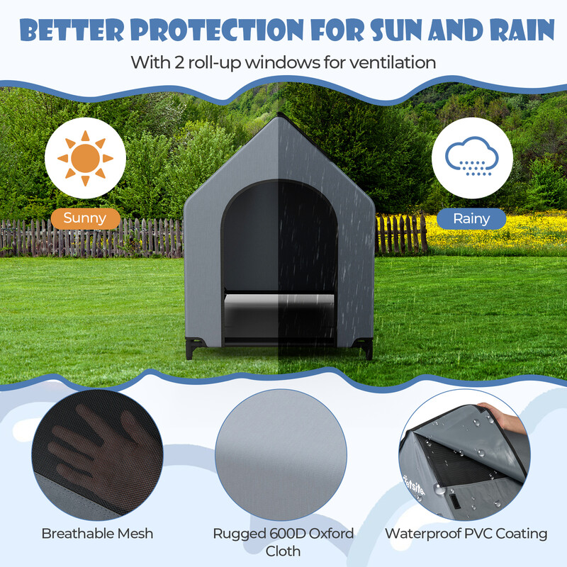 Hundehus med hævet seng vandtæt 600D oxford grå 91x64x86 cm