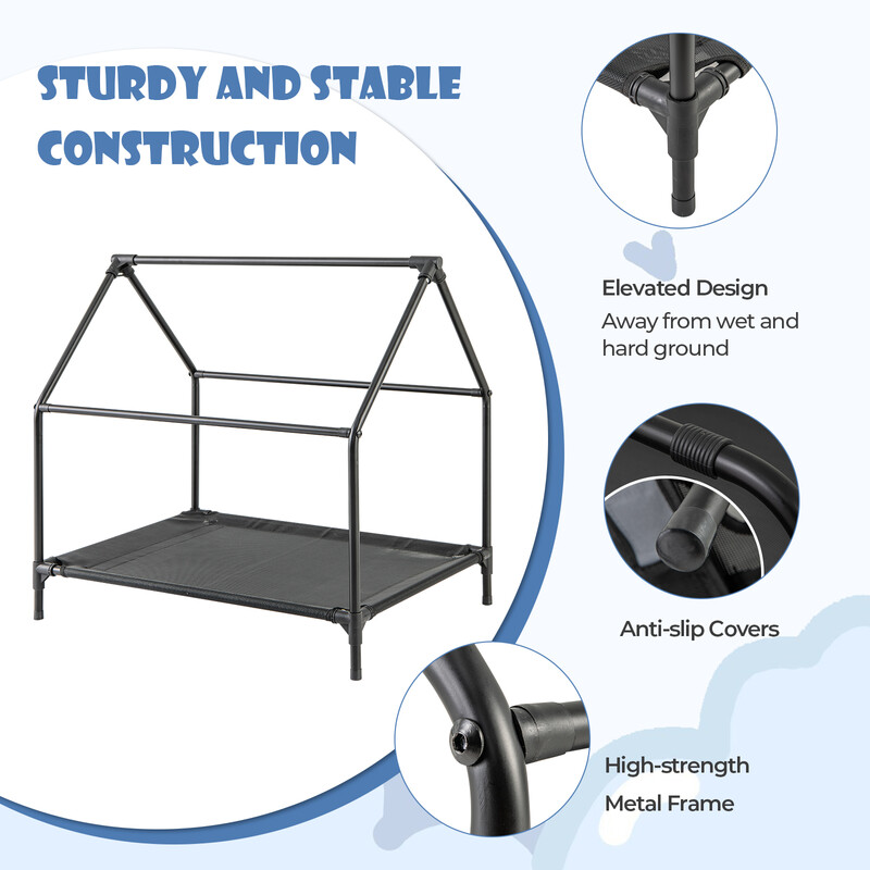Hundehus med hævet seng vandtæt 600D oxford grå 91x64x86 cm