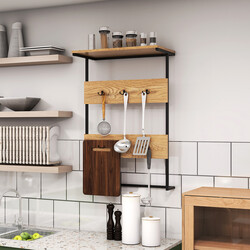 Vægophæng med hylde metal og trækomposit 59x30x88 cm 6 kroge