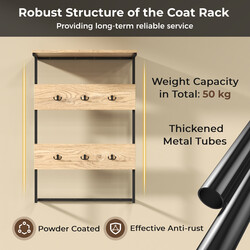 Vægophæng med hylde metal og trækomposit 59x30x88 cm 6 kroge