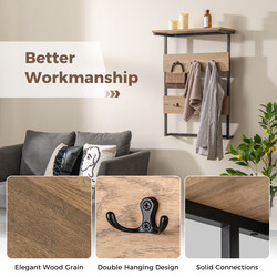 Vægophæng med hylde metal og trækomposit 59x30x88 cm 6 kroge
