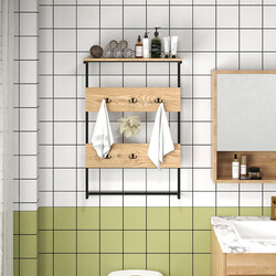 Vægophæng med hylde metal og trækomposit 59x30x88 cm 6 kroge