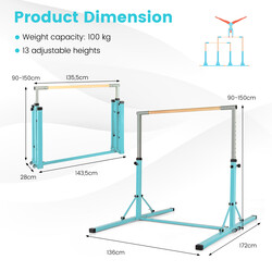 Gymnastikstang metal grøn justerbar 90-150 cm 100 kg indendørs