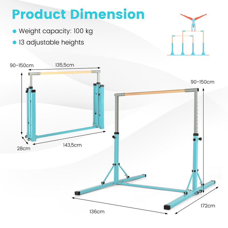 Gymnastikstang metal grøn justerbar 90-150 cm 100 kg indendørs
