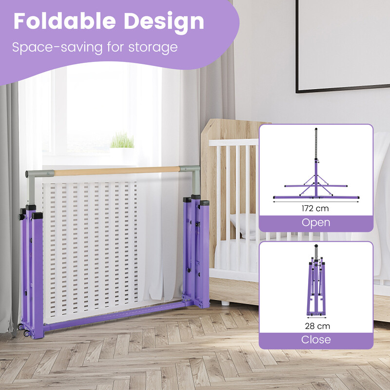 Gymnastikstang rustfri metal justerbar 90-150 cm indendørs maks 100 kg grøn