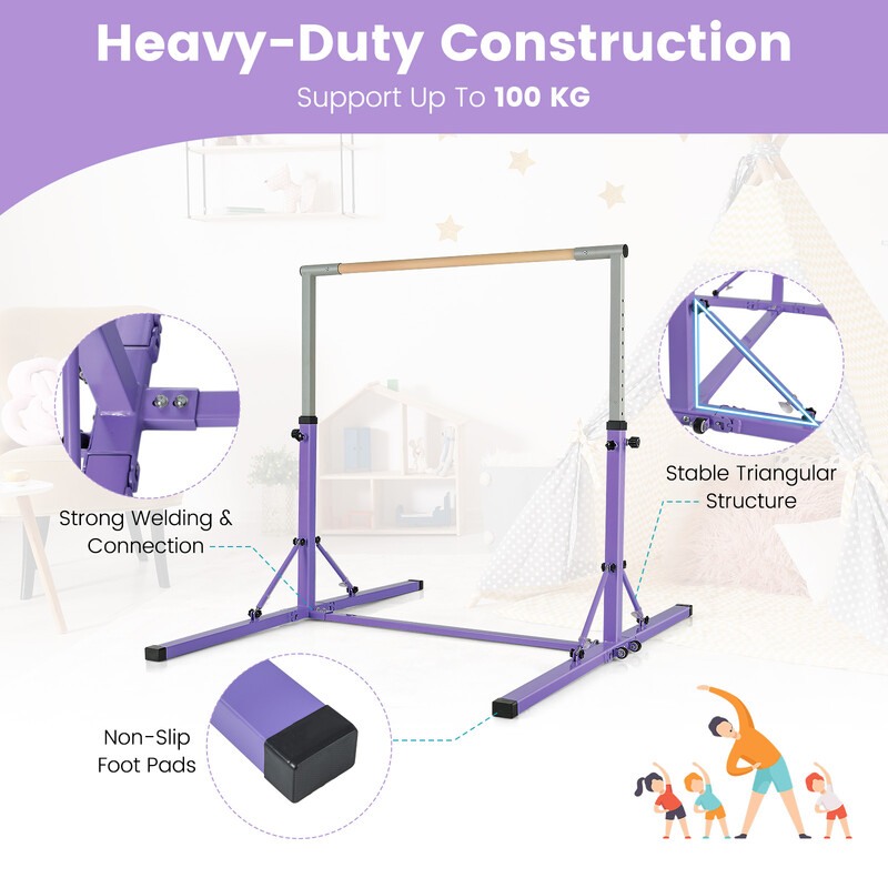 Gymnastikstang rustfri metal justerbar 90-150 cm indendørs maks 100 kg grøn