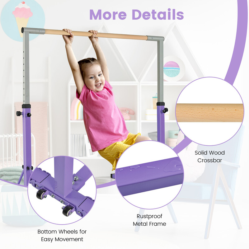 Gymnastikstang rustfri metal justerbar 90-150 cm indendørs maks 100 kg grøn