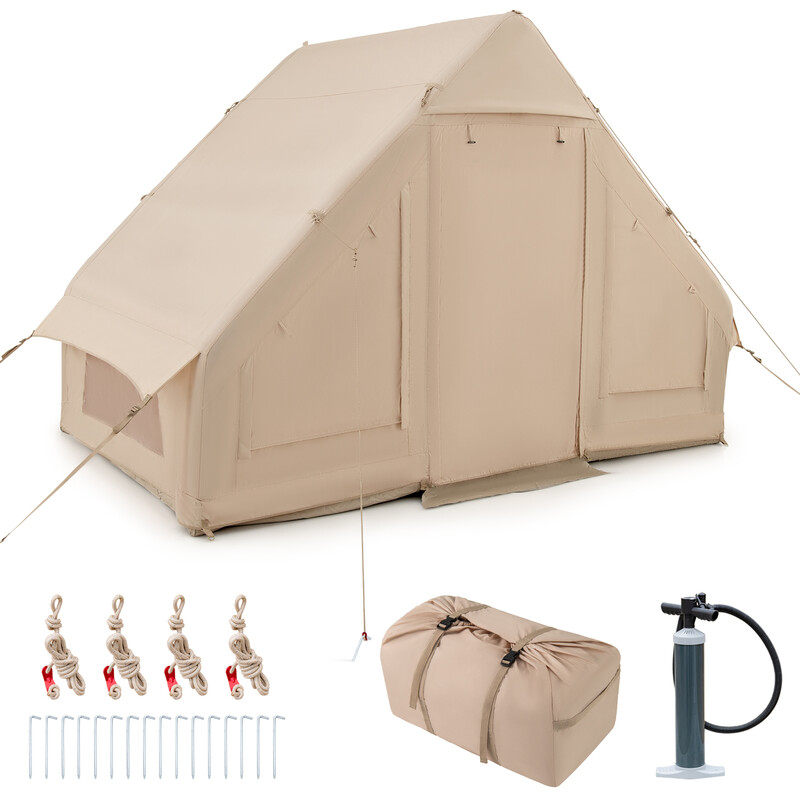 Oppusteligt campingtelt PU‑belagt Oxford 4‑6 personer 6 m² med pumpe