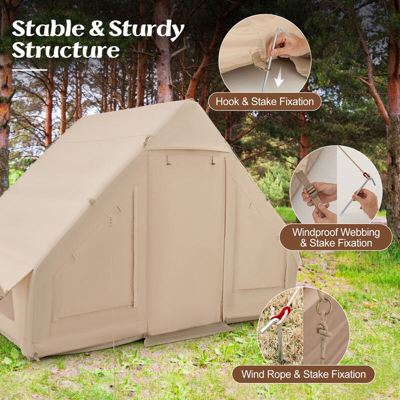 Oppusteligt campingtelt PU‑belagt Oxford 4‑6 personer 6 m² med pumpe