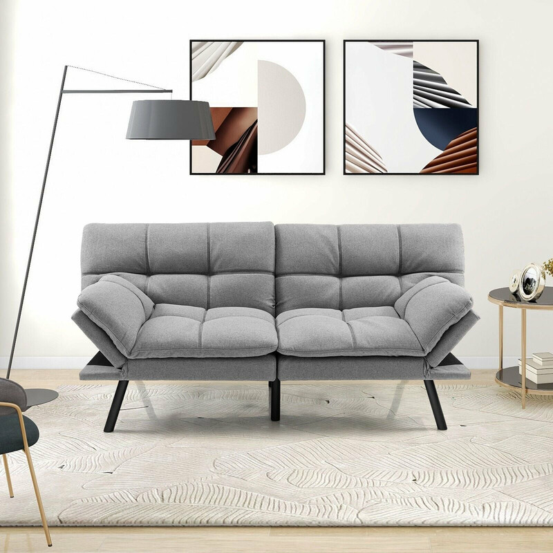 Grå sovesofa med justerbar ryg og armlæn 182x87x82 cm polyester og memoryskum