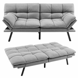 Grå sovesofa med justerbar ryg og armlæn 182x87x82 cm polyester og memoryskum