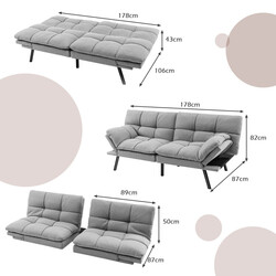 Grå sovesofa med justerbar ryg og armlæn 182x87x82 cm polyester og memoryskum