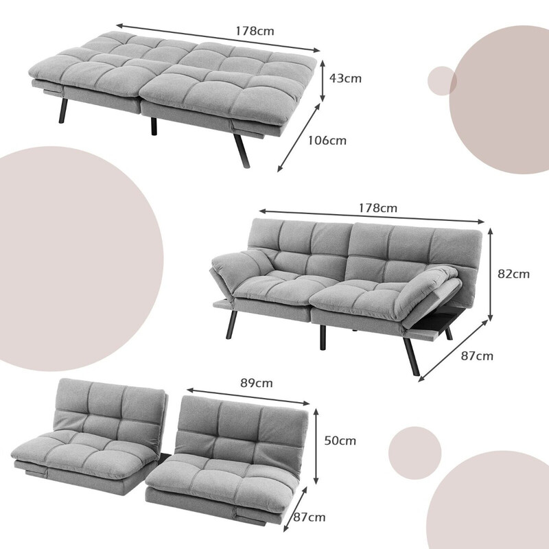 Grå sovesofa med justerbar ryg og armlæn 182x87x82 cm polyester og memoryskum