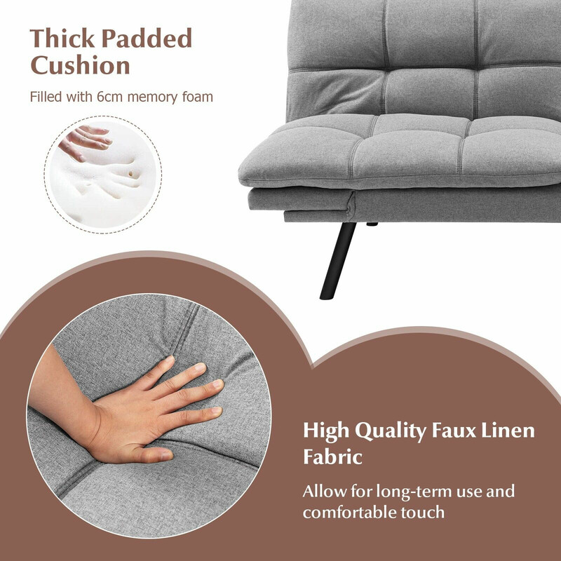 Grå sovesofa med justerbar ryg og armlæn 182x87x82 cm polyester og memoryskum