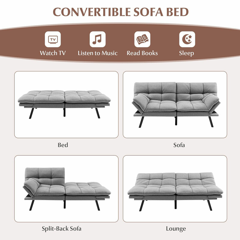 Grå sovesofa med justerbar ryg og armlæn 182x87x82 cm polyester og memoryskum