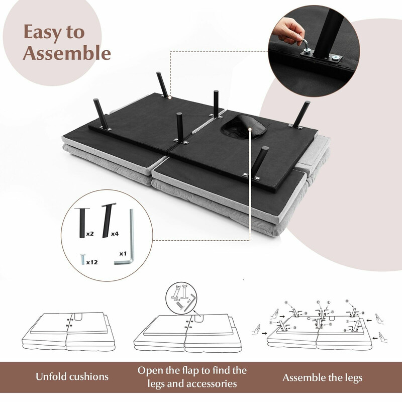 Grå sovesofa med justerbar ryg og armlæn 182x87x82 cm polyester og memoryskum