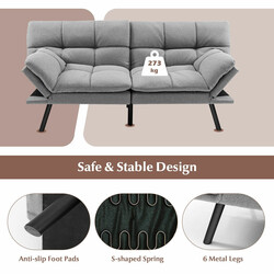 Grå sovesofa med justerbar ryg og armlæn 182x87x82 cm polyester og memoryskum