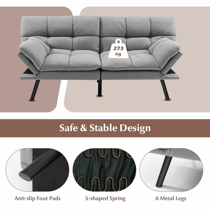 Grå sovesofa med justerbar ryg og armlæn 182x87x82 cm polyester og memoryskum