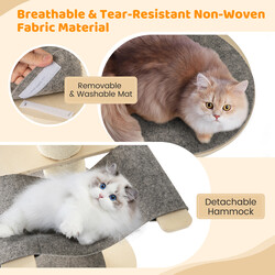 Klatretræ til katte grå 120 cm tre niveauer med hængekøje og sisal