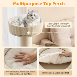 Klatretræ til katte grå 120 cm tre niveauer med hængekøje og sisal