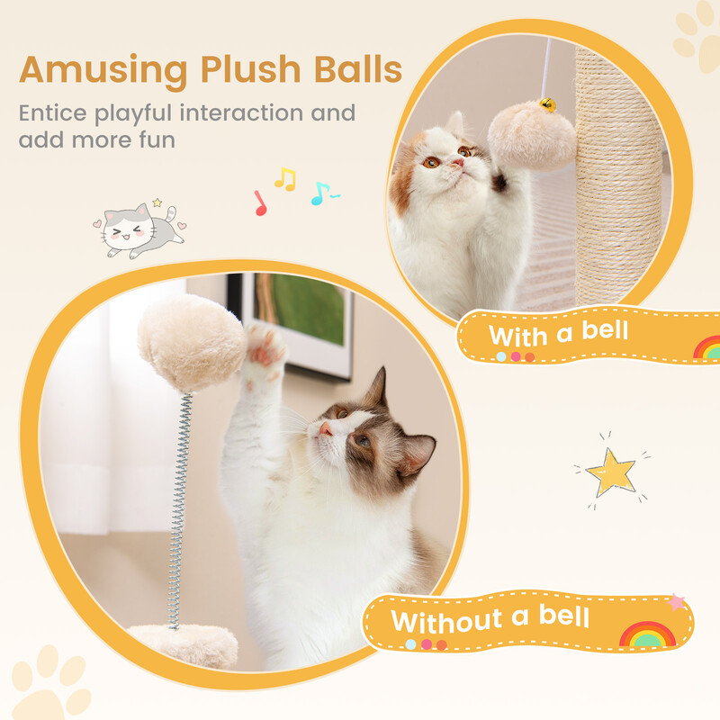 Klatrestativ til kat beige 40x30x72 cm med hængekøje seng og sisal