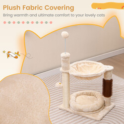 Klatrestativ til kat beige 40x30x72 cm med hængekøje seng og sisal