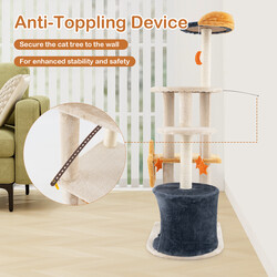 Kattetræ beige 60x41x128 cm med plyschplatforme og legetøj