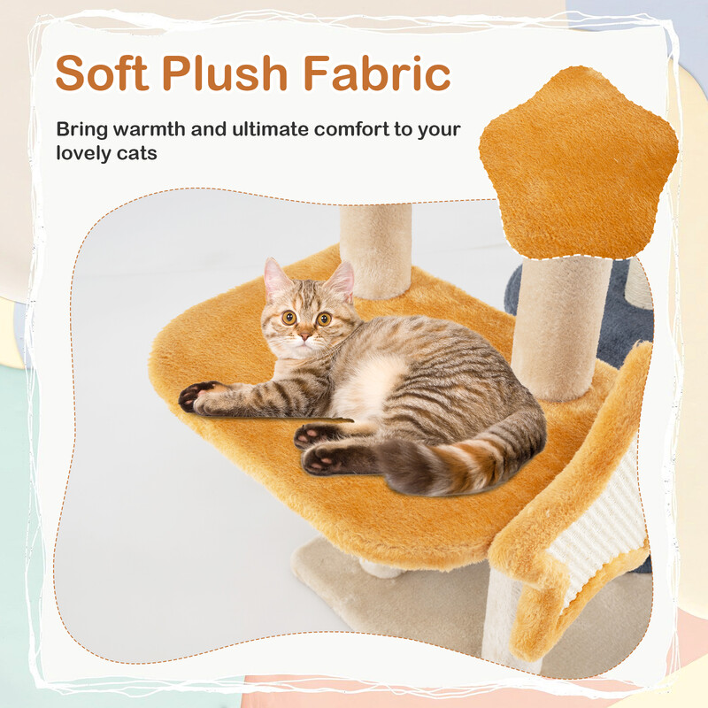 Kattetræ beige 60x41x128 cm med plyschplatforme og legetøj