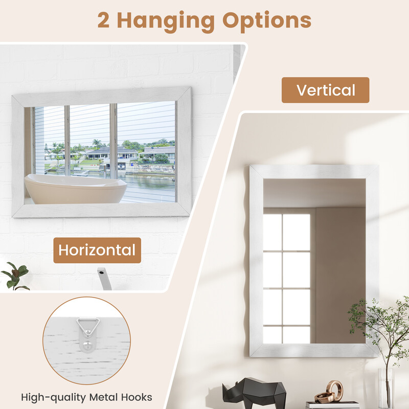 Vægspiegel hvid gummitræ ramme 106x71