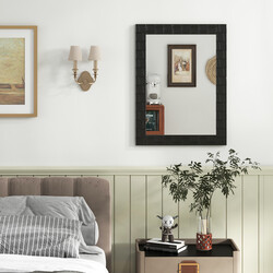 Sort væg spejl 80x60 cm med gummitræramme til badeværelse og kosmetik