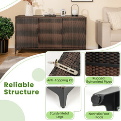 Opbevaringsskab PE‑rotting brun 135x50x70 cm 318 L med hylder og døre