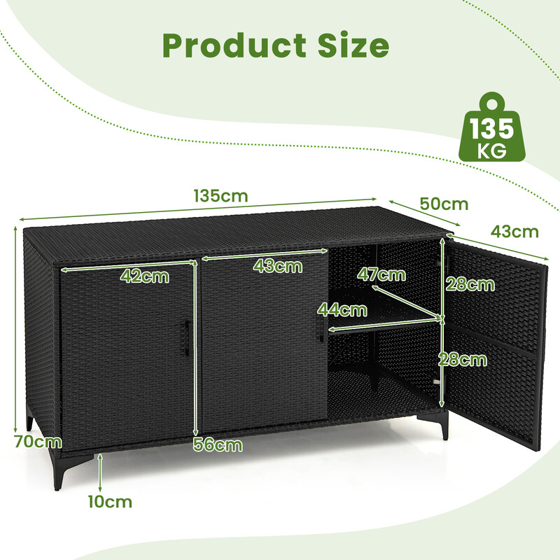 PE-rotting opbevaringsskab 318L brun med aftagelige hylder og døre