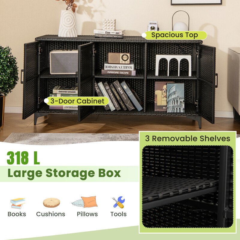 PE-rotting opbevaringsskab 318L brun med aftagelige hylder og døre