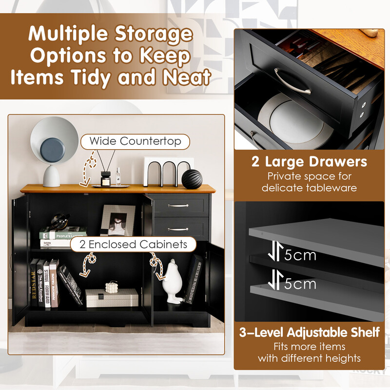 Køkkenskab hvid MDF 100x40x78 cm med justerbar hylde metalgreb og to skuffer