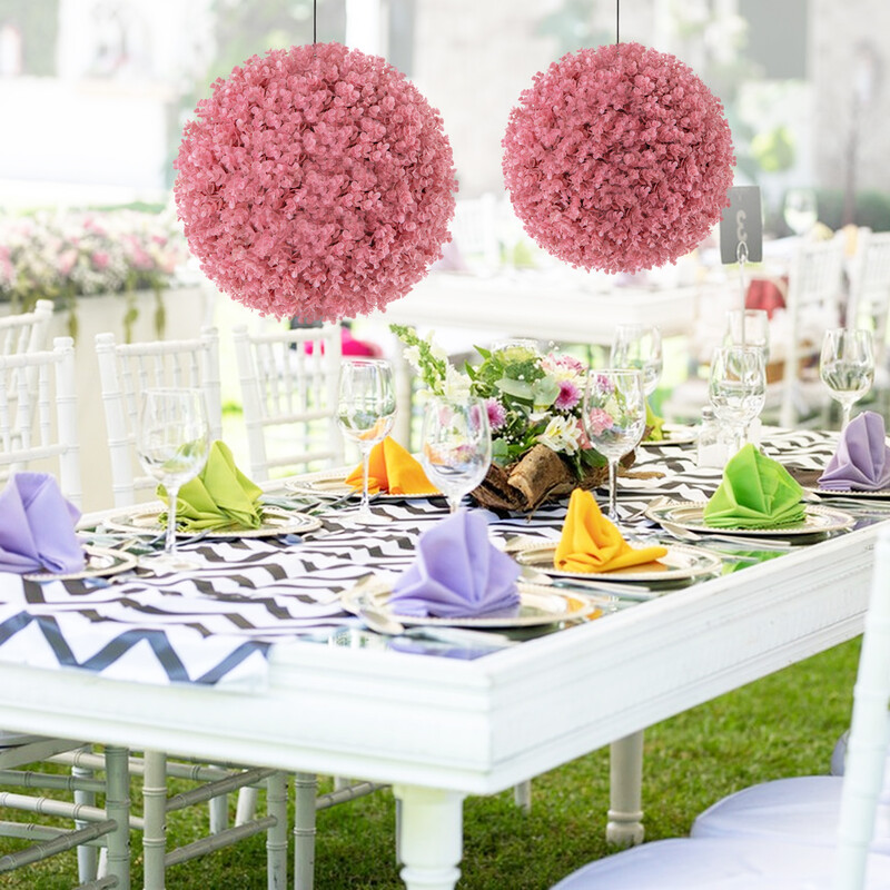 Kunstige topiary-bolde PE 44 cm rosa 2 stk UV-bestandig indendørs udendørs