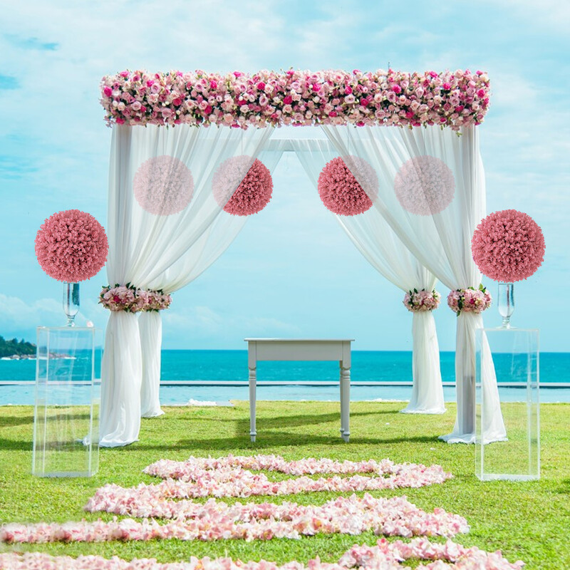 Kunstige topiary-bolde PE 44 cm rosa 2 stk UV-bestandig indendørs udendørs