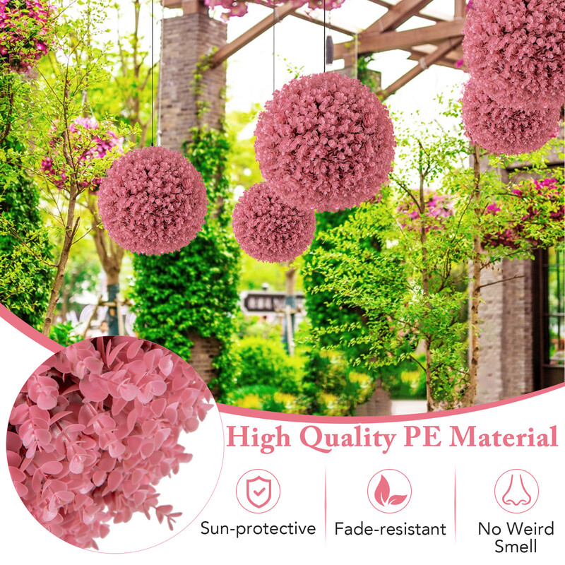 Kunstige topiary-bolde PE 44 cm rosa 2 stk UV-bestandig indendørs udendørs
