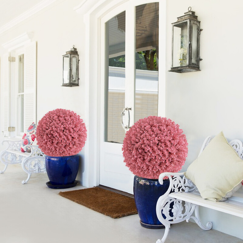 Kunstige topiary-bolde PE 44 cm rosa 2 stk UV-bestandig indendørs udendørs