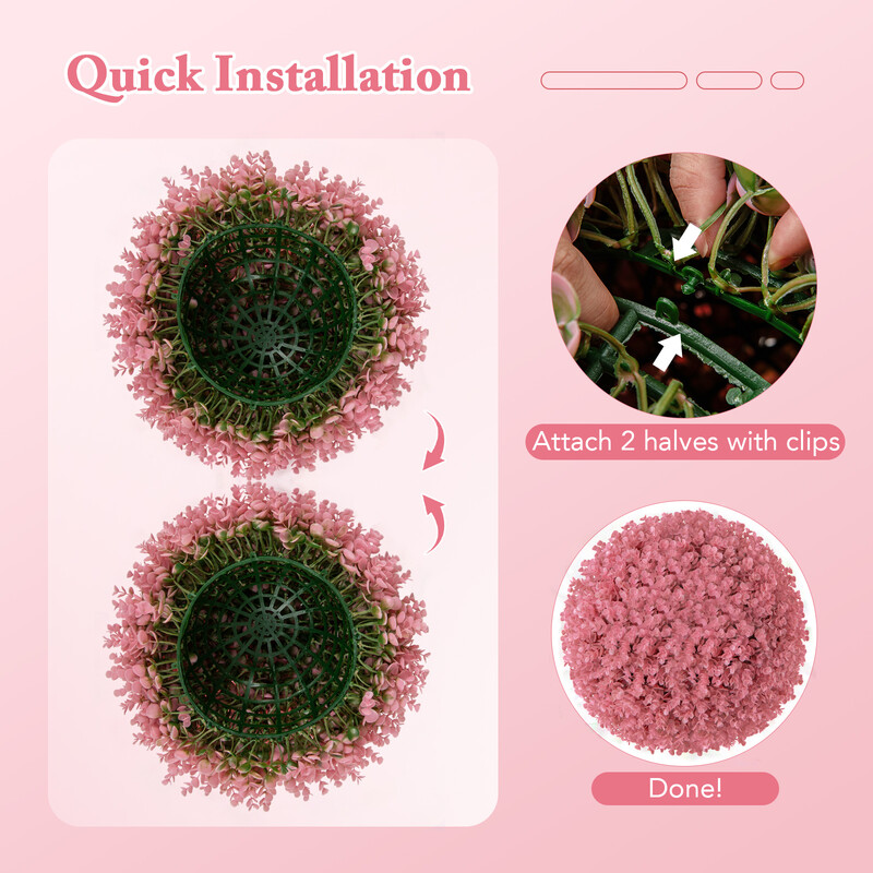 Kunstige topiary-bolde PE 44 cm rosa 2 stk UV-bestandig indendørs udendørs