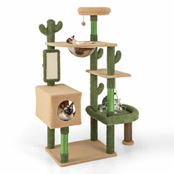 Katte-træ kaktusformet grøn brun 60x49x150 cm med platforme og børste