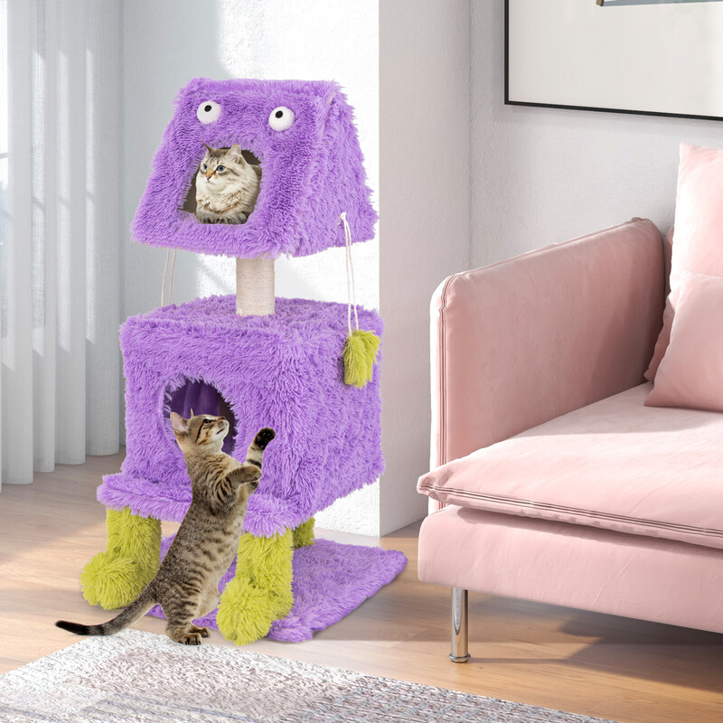 Katteklatretræ 48x48x111 cm tre niveauer med sisal og plysch lilla