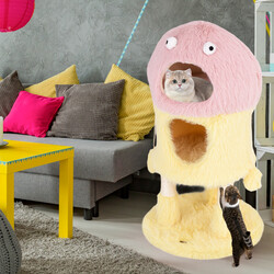Klatretræ til katte 93 cm gul og rosa monsterdesign