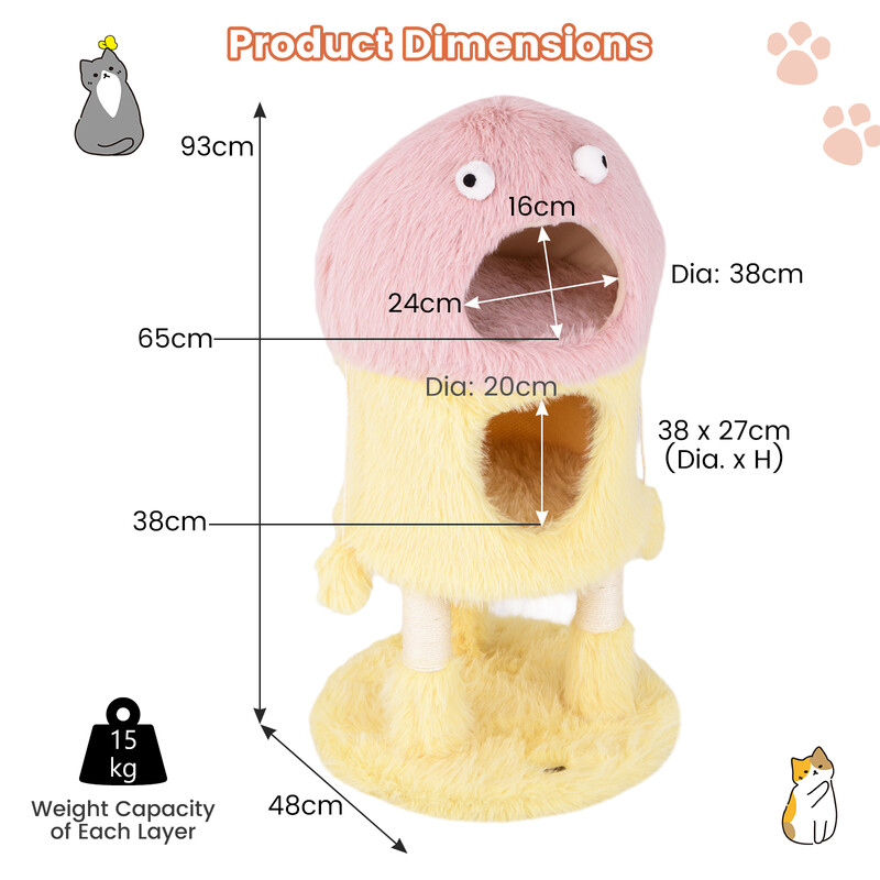 Klatretræ til katte 93 cm gul og rosa monsterdesign