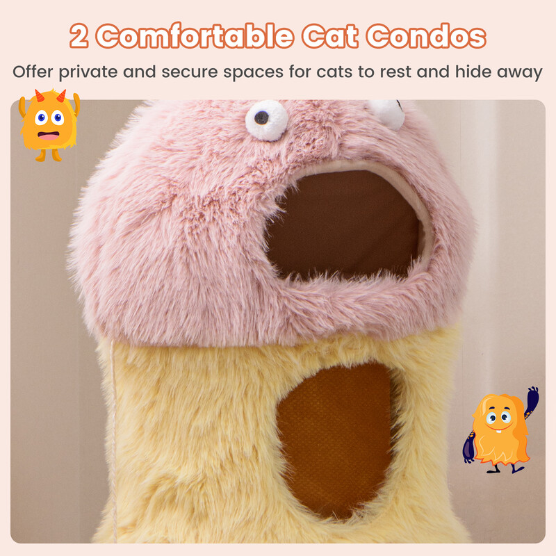 Klatretræ til katte 93 cm gul og rosa monsterdesign